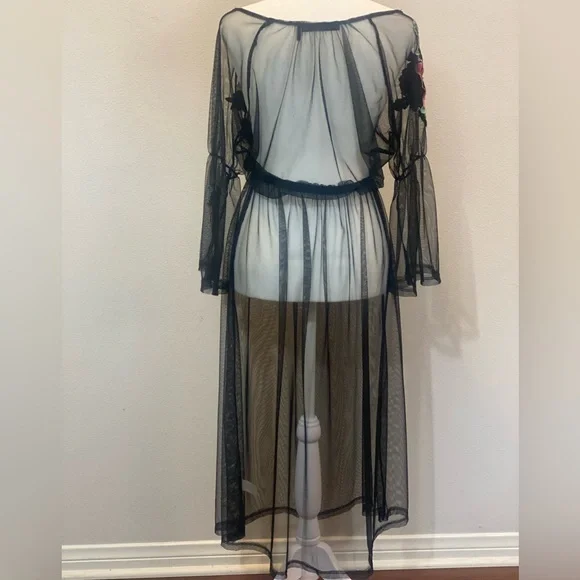 NWOT Potter’s Pot Black Sheer Mesh Dress with Flower Appliqués Size Small - Picture 12 of 13